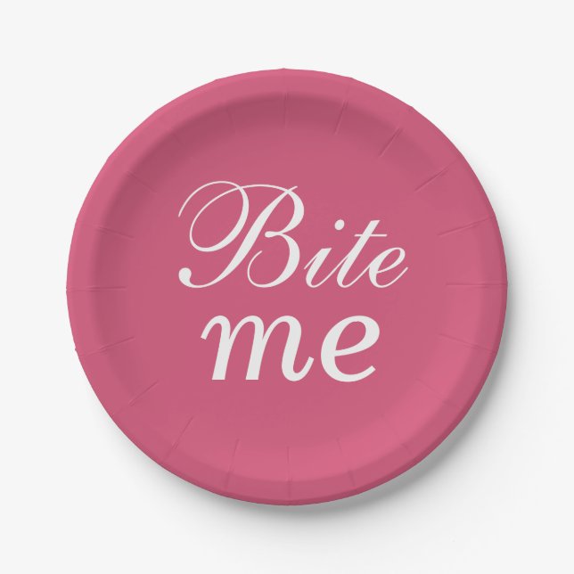 Plato De Papel Placa Super Cute Bite Me - rosa (Anverso)