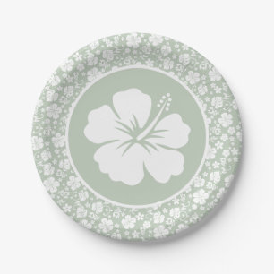 Plato De Papel Placa Tropical Hibiscus Pale Green Paper