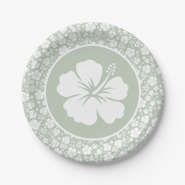 Plato De Papel Placa Tropical Hibiscus Pale Green Paper (Anverso)