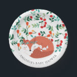 Plato De Papel Placa Woodland Fox Baby Shower 7"<br><div class="desc">Pequeña ducha de zorro de bosque de madera sobre fondo floral colorido. Artículos coincidentes disponibles en nuestra tienda.</div>