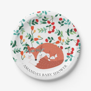 Plato De Papel Placa Woodland Fox Baby Shower 7"