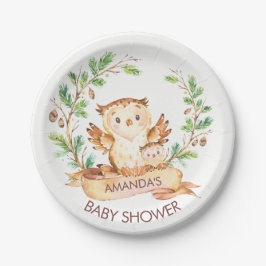 Plato De Papel Placa Woodland OWLS Baby Shower 7"