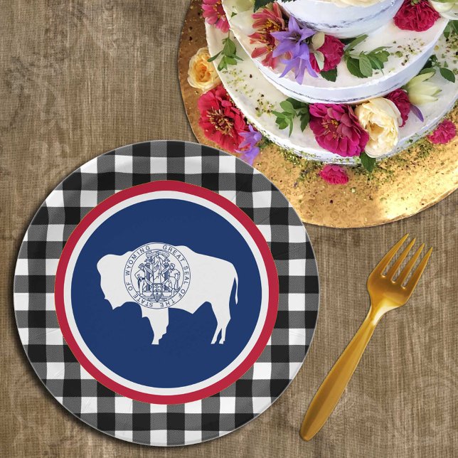 Plato De Papel Placa Wyoming, mancha de búfalo Bandera de Estados (Subido por el creador)