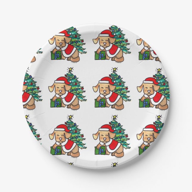 Plato De Papel Placas adorables del perro del navidad (Anverso)