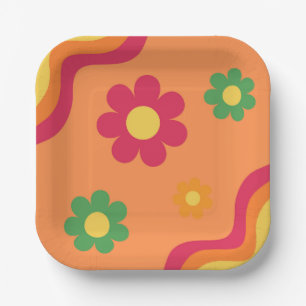 Plato De Papel Placas arcoiris florales Retro Disco Fiesta de los