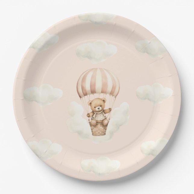 Plato De Papel Placas Baby Shower Chica de osito de peluche con g (Anverso)