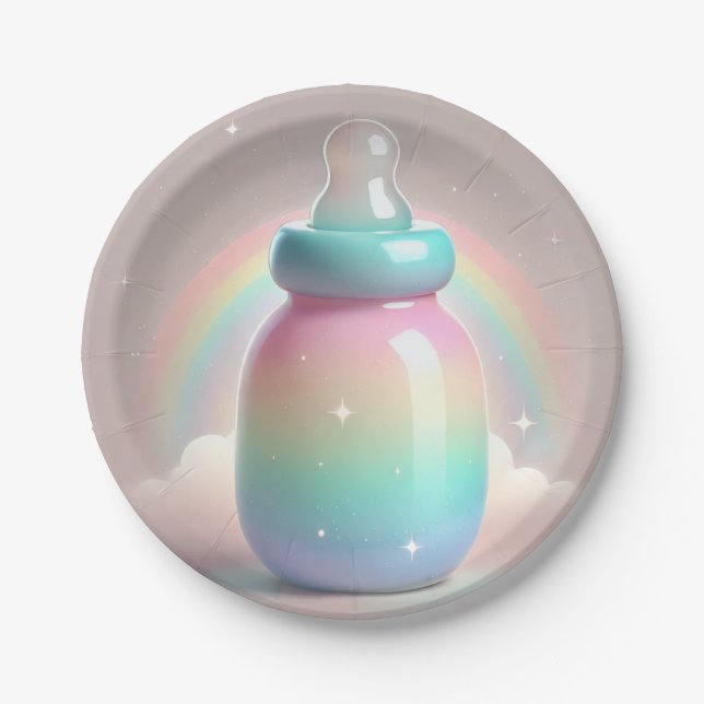Plato De Papel Placas Baby Shower de arcoiris (Anverso)