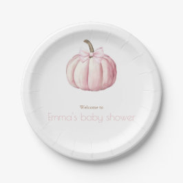 Plato De Papel Placas Baby Shower de calabaza rosa acuarela