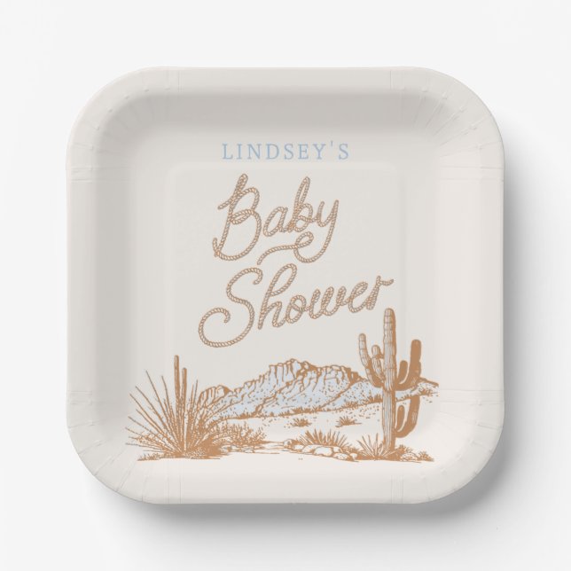 Plato De Papel Placas Baby Shower de Cowboy (Anverso)