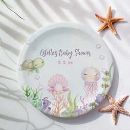 Plato De Papel Placas Baby Shower de criaturas marinas