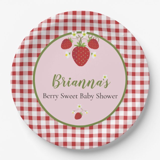 Plato De Papel Placas Baby Shower de fresa (Anverso)