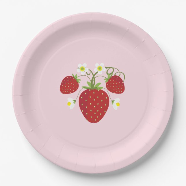 Plato De Papel Placas Baby Shower de fresa| Rosa (Anverso)