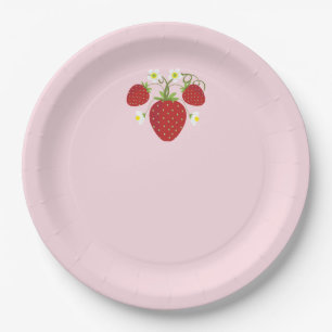 Plato De Papel Placas Baby Shower de fresa  Rosa