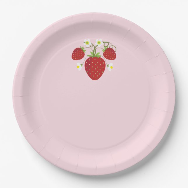 Plato De Papel Placas Baby Shower de fresa| Rosa (Anverso)