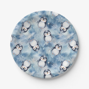 Plato De Papel Placas Baby Shower de patrón pingüino