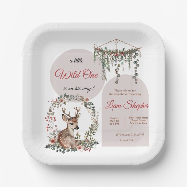 Plato De Papel Placas Baby Shower de Woodland Sweet Imprimibles (Anverso)