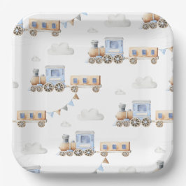 Plato De Papel Placas Baby Shower del tren de acuarela