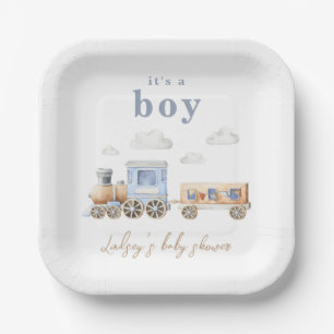 Plato De Papel Placas Baby Shower del tren de acuarela