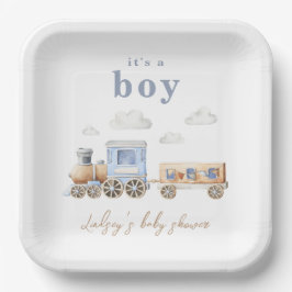 Plato De Papel Placas Baby Shower del tren de acuarela