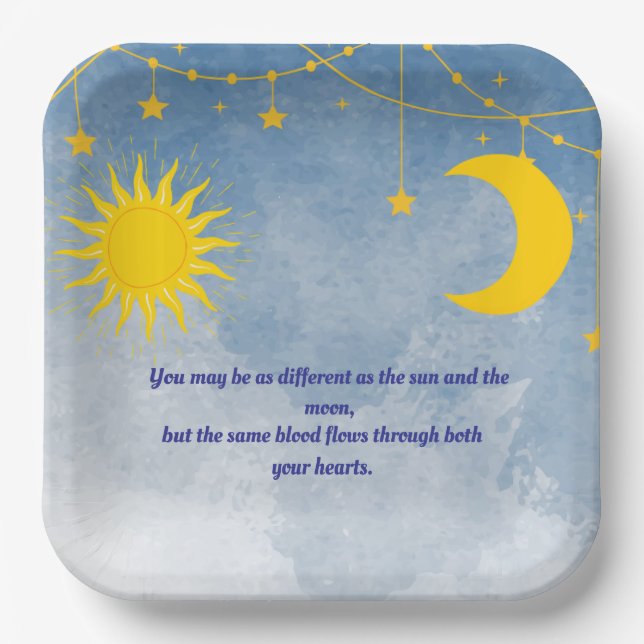 Plato De Papel Placas Baby Shower gemelas Sun y Moon (Anverso)