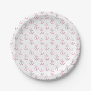 Plato De Papel Placas Baby Shower náuticas Anclaje floral rosa