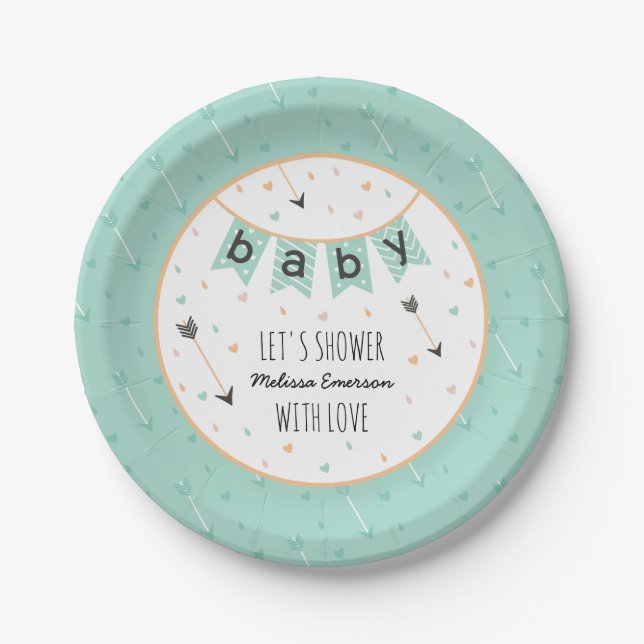Plato De Papel Placas Baby Shower para Personalizados tribales |  (Anverso)