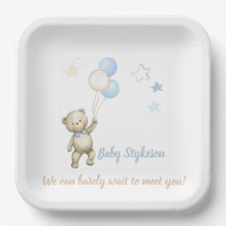 Plato De Papel Placas Baby Shower personalizadas Teddy Bear Blue