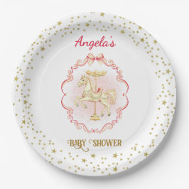 Plato De Papel Placas Baby Shower rosadas y Gold Pony