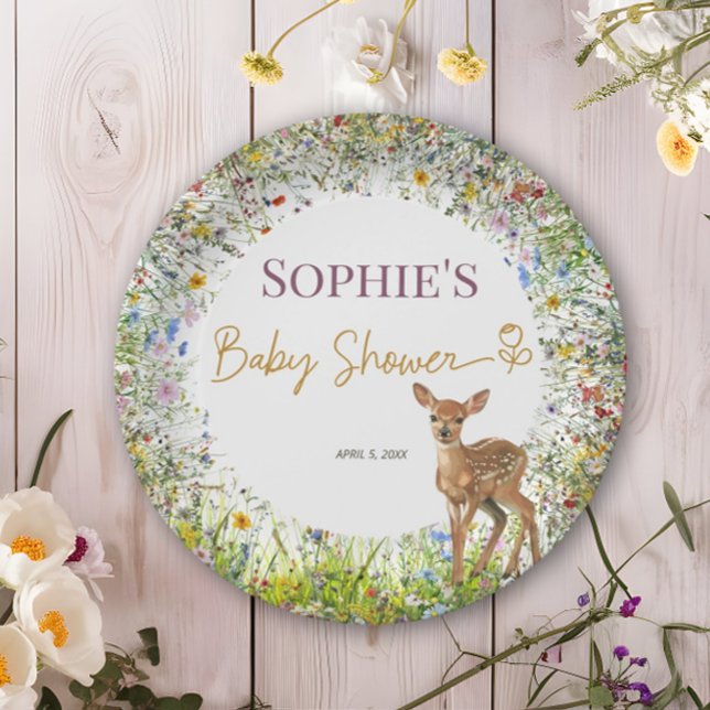 Plato De Papel Placas Baby Shower Rustic Wildflower Deer Pastel (Subido por el creador)