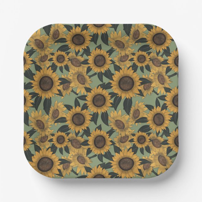 Plato De Papel Placas Baby Shower Sunflower Bloom (Anverso)