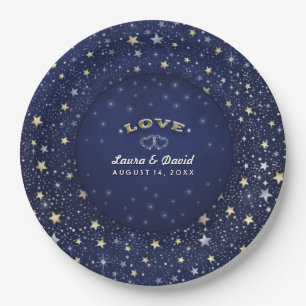 Plato De Papel Placas Bodas de las estrellas de amor azul de la m