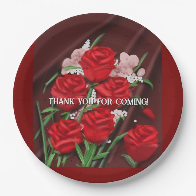 Plato De Papel Placas Bodas de rosas rojas (Anverso)