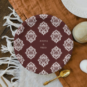 Plato De Papel Placas Bodas Rojas de caoba clásica elegante de Da