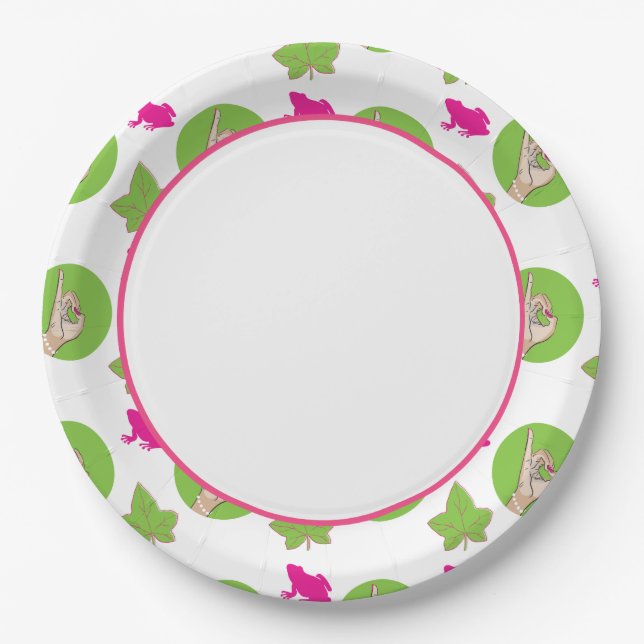 Plato De Papel Placas bonitas del Libro Verde rosado y (Anverso)