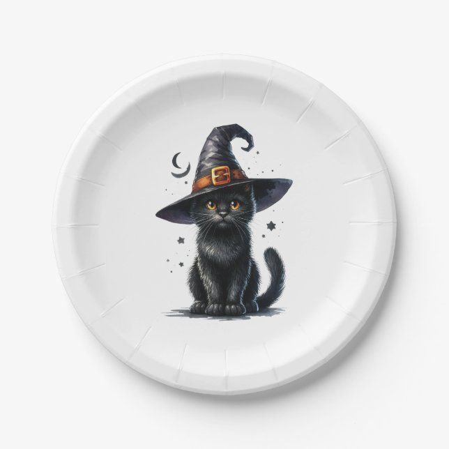 PLATO DE PAPEL PLACAS CAT NEGRAS HALLOWEEN (Anverso)