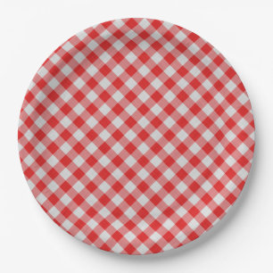 Plato De Papel Placas clásicas de papel rojo y blanco de Gingham