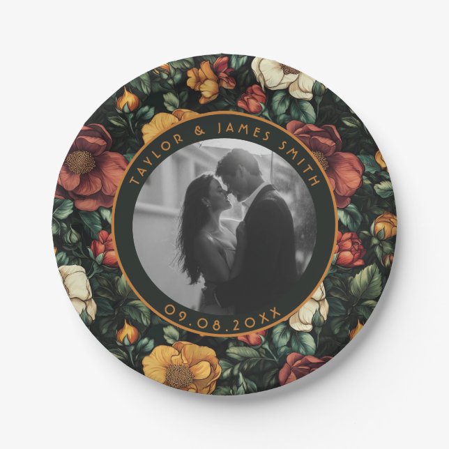 Plato De Papel Placas clásicas Rosa de ducha de novia Boda (Anverso)