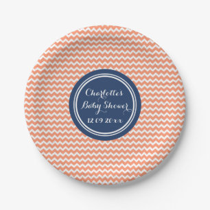 Plato De Papel Placas conocidas de encargo Chevron azul coralino