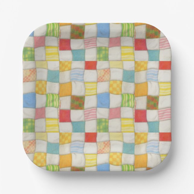 Plato De Papel Placas cuadradas de papel CRAZY QUILT 7" (Anverso)