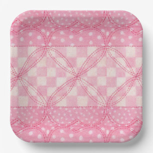 Plato De Papel Placas cuadradas de papel de 9" PINK HEART QUILT