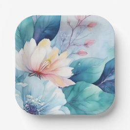 Plato De Papel Placas cuadradas de papel elegantes de flores