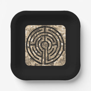 Plato De Papel Placas cuadradas de papel LABYRINTH V de 7" - Negr