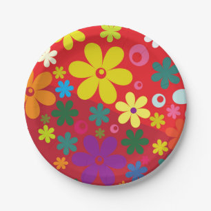 Plato De Papel Placas Cubiertas De Papel Floral Rojo