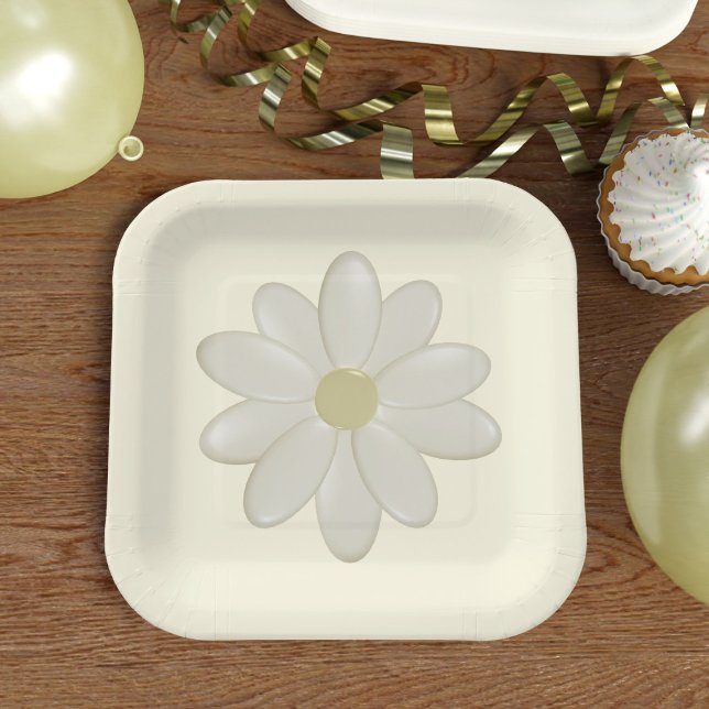 Plato De Papel Placas Cute Cream Daisy Flower Paper (A cream daisy flower paper plate just for you. You can have square or round. The choice is yours)