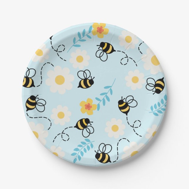 Plato De Papel Placas de abejas de burbujas de Daisy (Anverso)