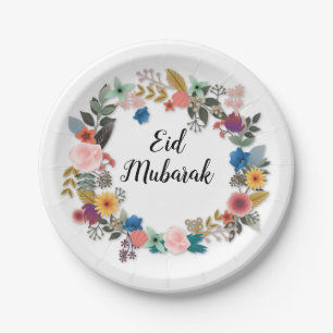 PLATO DE PAPEL PLACAS DE AGUA FLORAL EID MUBARAK