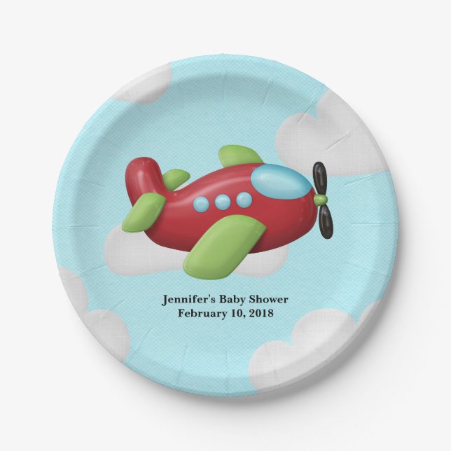 Plato De Papel Placas de Baby Shower del aeroplano (Anverso)