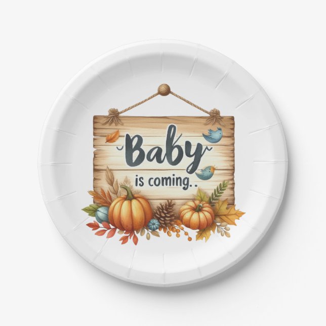 Plato De Papel Placas de Baby Shower rusticas de otoño de papel (Anverso)