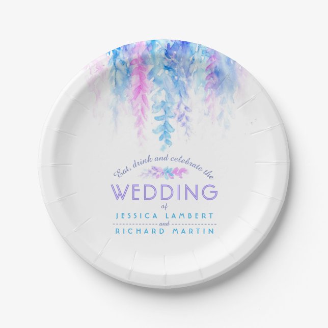 Plato De Papel Placas de boda personalizadas azul acuático (Anverso)