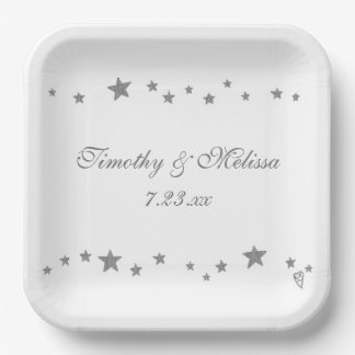 Plato De Papel Placas de boda personalizadas Lively Silver Stars